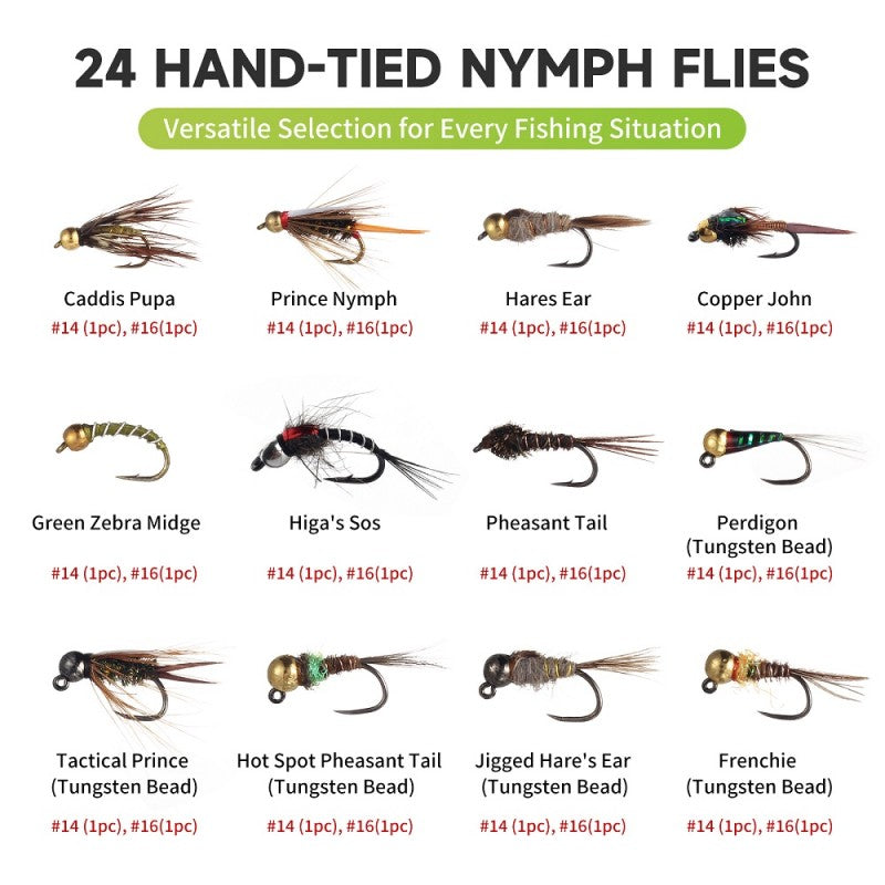 Hand-Tied Nymph Flies with Silicone Box