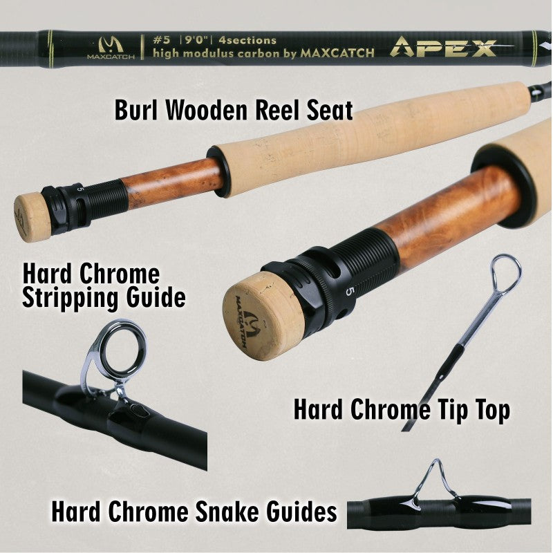 MaxCatch Apex Fly Rod | Trout Rod Hi-mod Carbon Fiber Half-well cork grip 4section