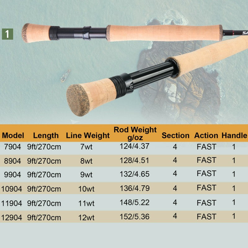 MaxCatch Saltpro Saltwater Fly Rod | 30T + 40T SK Chameleon Carbon Fiber with Cork Handle Grip