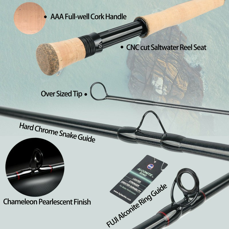 MaxCatch Saltpro Saltwater Fly Rod | 30T + 40T SK Chameleon Carbon Fiber with Cork Handle Grip