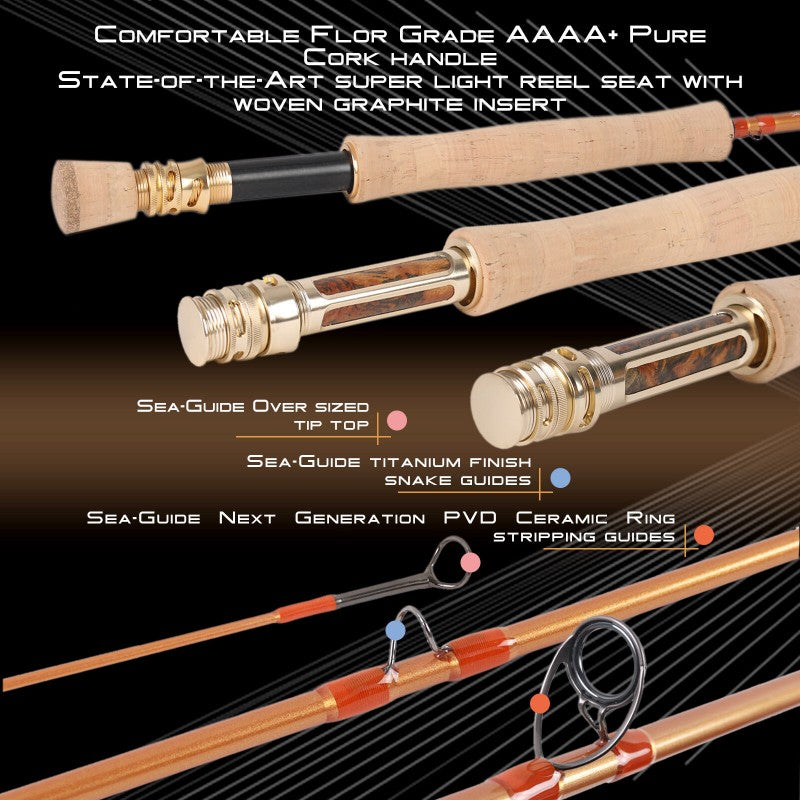 MaxCatch Skyhigh Gold Competition Fly Rod | 40T + 46T Toray Carbon Fiber Cork with Burl wood