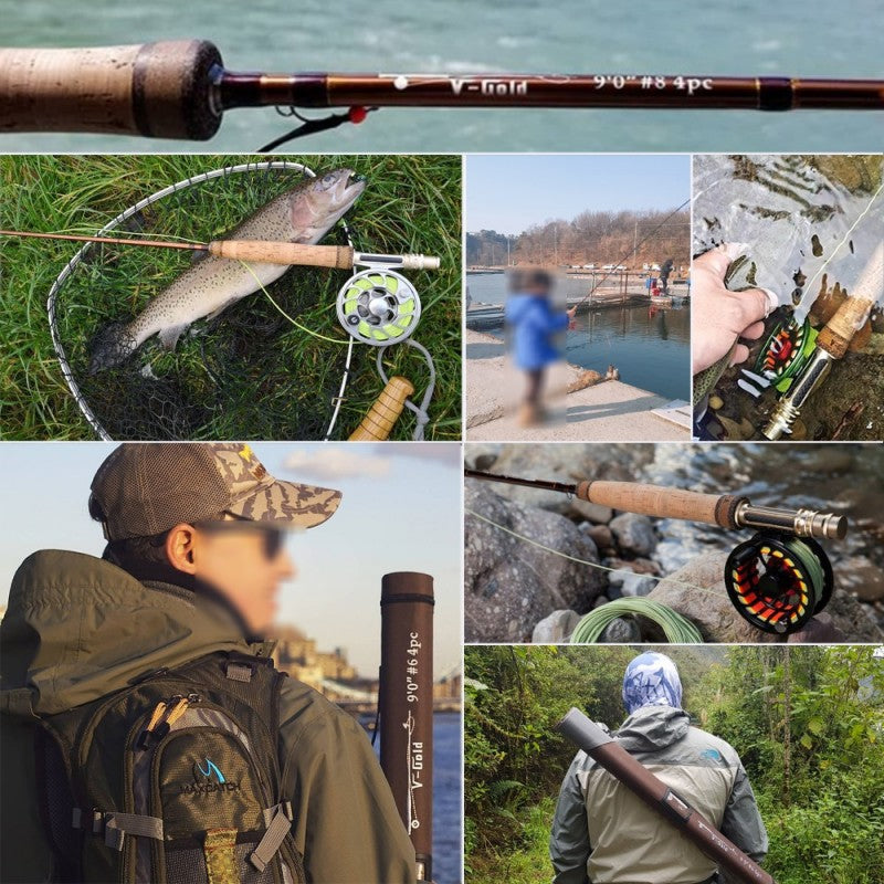 MaxCatch V-Gold Fly Rod | 40T SK Carbon Fiber with Cork Handle Grip